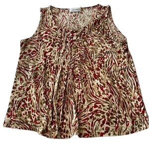 Calvin Klein size M multi colored red/tan/white/brown pleated front tank top EUC